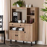 Baxton Studio MH8695-Oak-Cabinet Baxton Studio Patterson Modern and Contemporary Modern Oak Brown Finished Wood 3-Door Kitchen Storage Cabinet